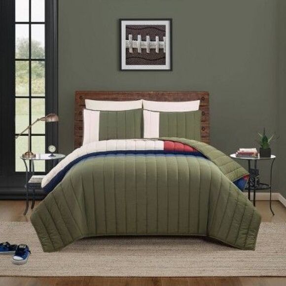 Open Box - Teen Full/Queen Block Comforter Set Blue and Yello Blue and Yellow - Picture 1 of 4